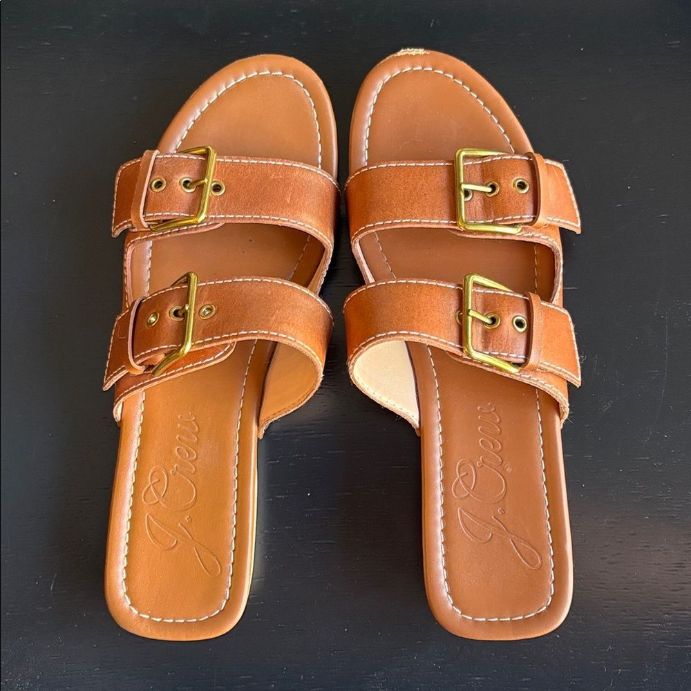 J. Crew platform buckle leather Stylish Tan brown Women clog Sandals sz 7.5 GUC! - Picture 12 of 12